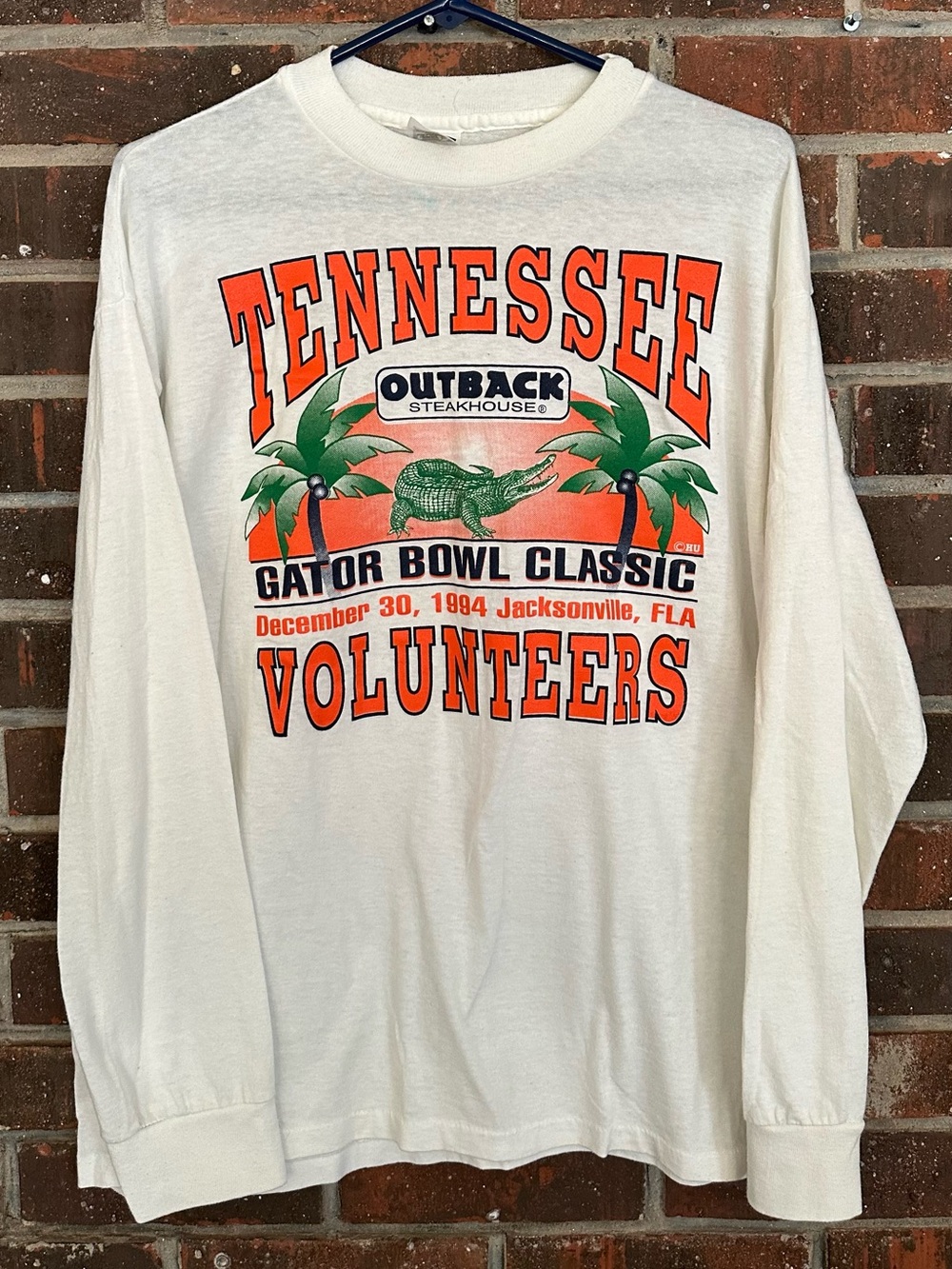 Vintage 1994 Tennessee Volunteers White Long-Sleeve Gator Bowl Classic Tee
